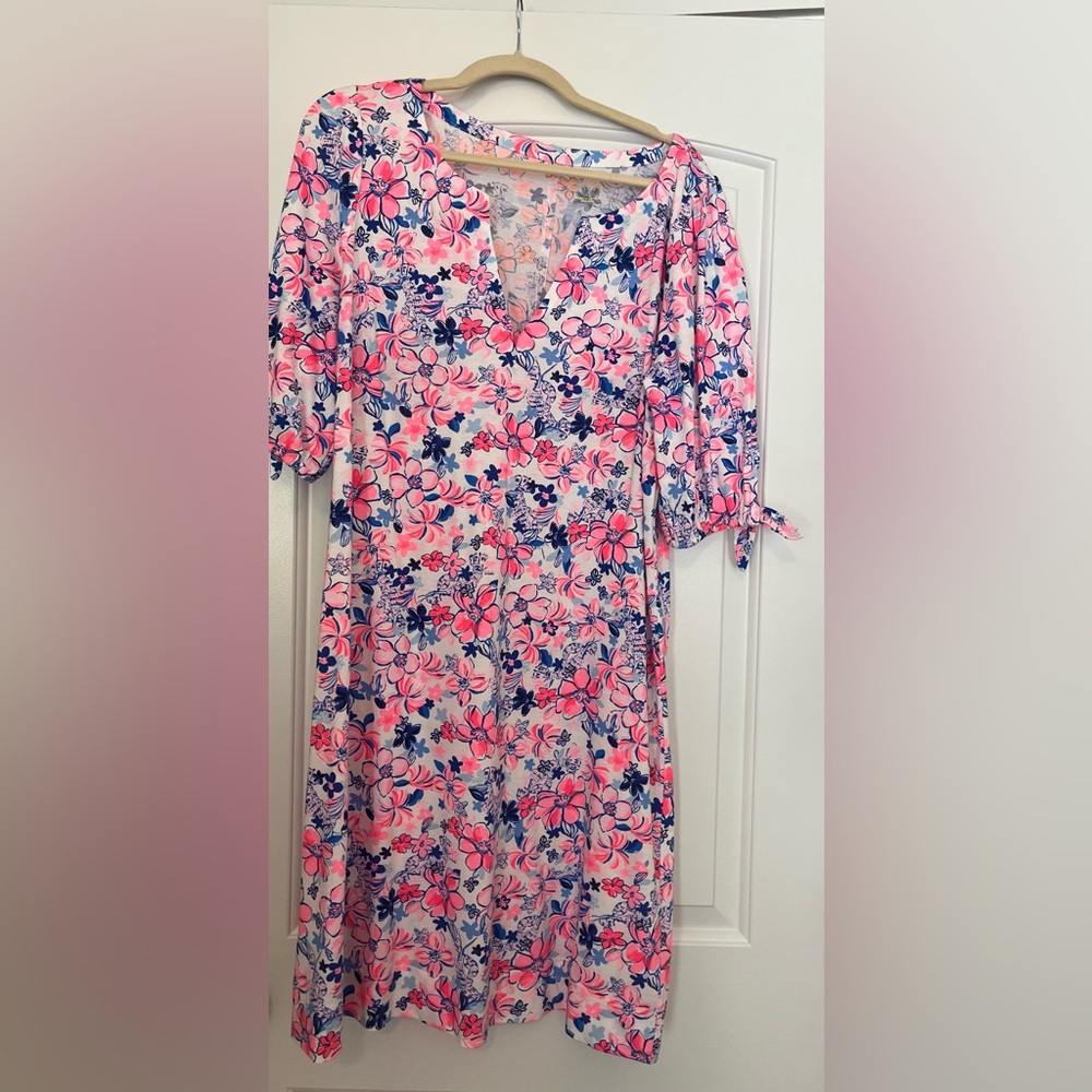 Lilly Pulitzer floral dress with cap sleeve with ties XL